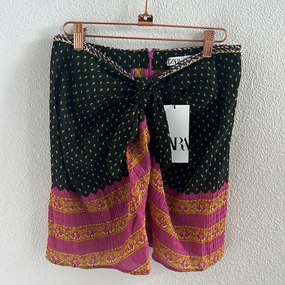 NWT Zara Boho Front Tie Mini Skirt Back Zip Festival Medium - Picture 1 of 6